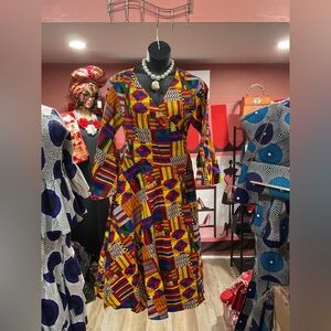 Colorful Patterned Women's Wrap Dress with Handbag